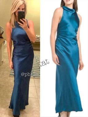 House of Harlow Blue Satin Silk Midi Dress